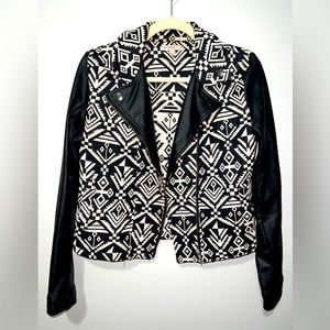 Geometric Faux Leather Jacket